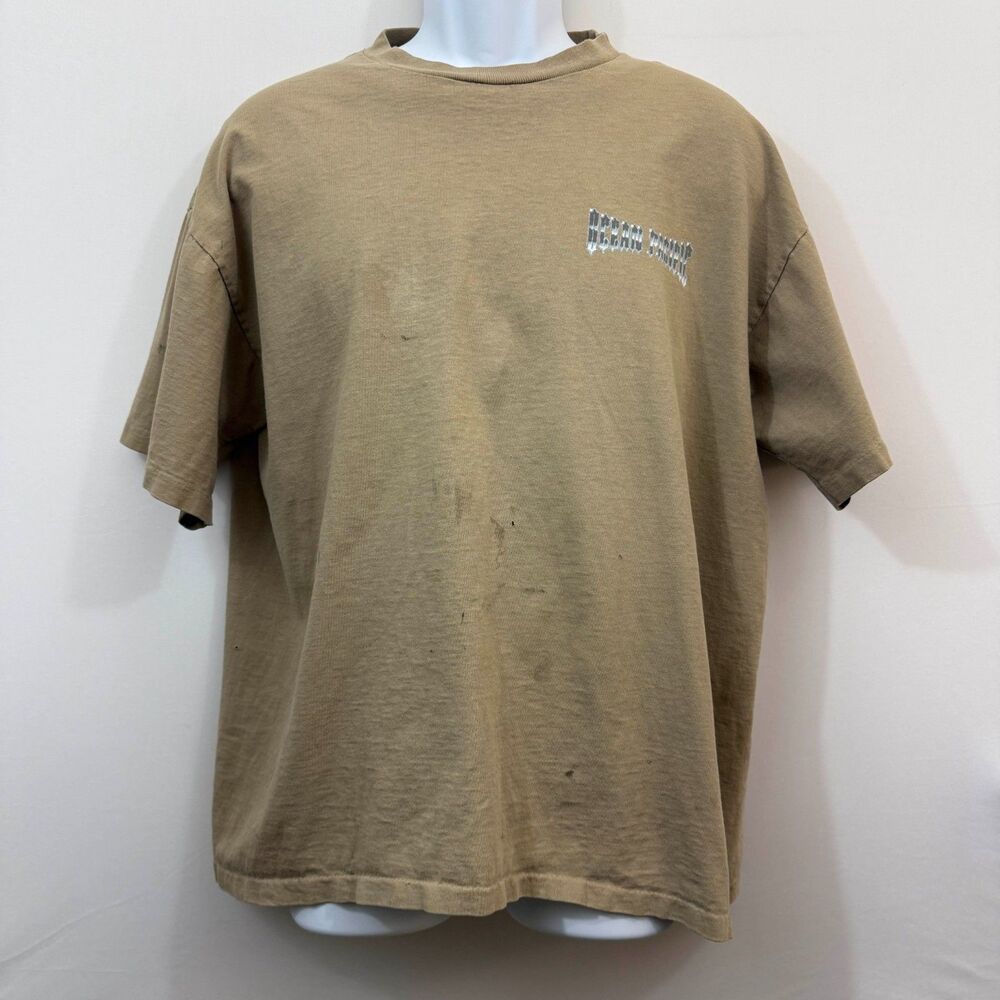 Vtg Y2K 90s Ocean Pacific Brown T Shirt XL USA Cotton Grunge Distressed Thrashed